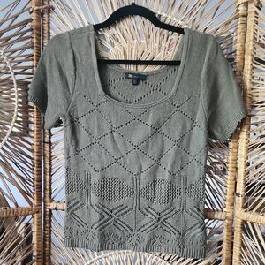 Frye Green Open Knit Short Sleeved Sweater